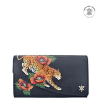 Black wallet with a leopard and floral design on a white background - okotoks hc pharmacy
