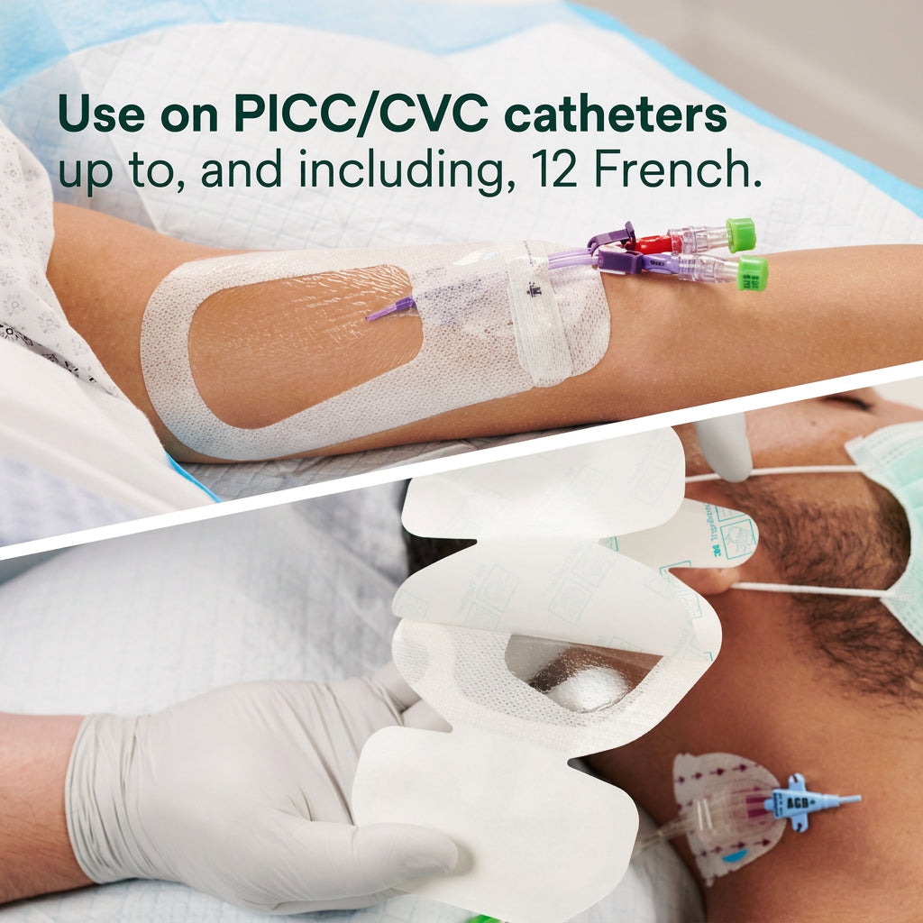 PICC/CVC catheter insertion with medical personnel and text indicating use on up to 12 French catheters. - okotoks hc pharmacy