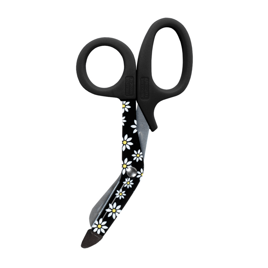 Black scissors with floral pattern on a white background - okotoks hc pharmacy