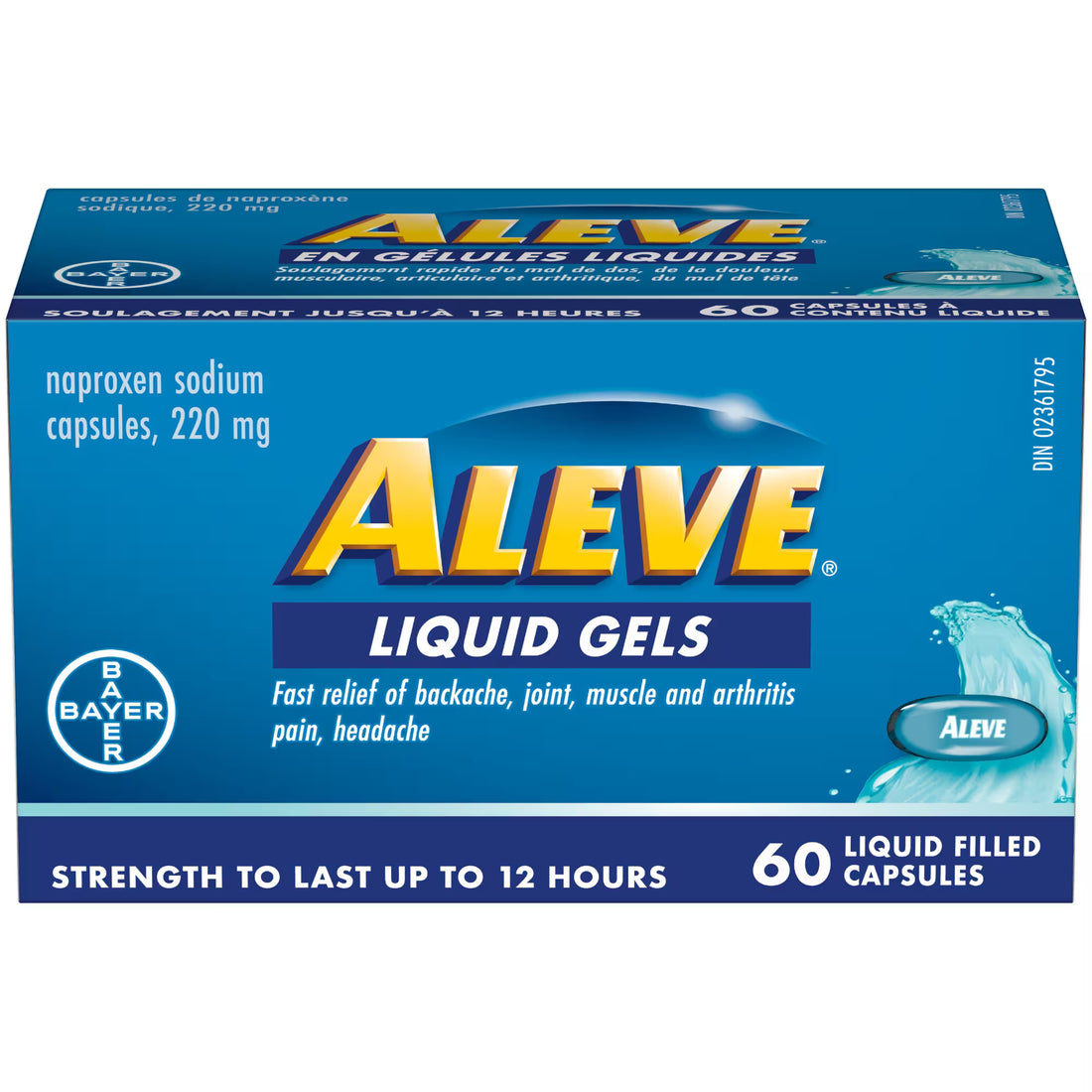 Box of Aleve Liquid Gels on a white background - okotoks hc pharmacy