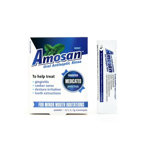 Amosan Mint Oral Antiseptic Rinse Powder - okotoks hc pharmacy