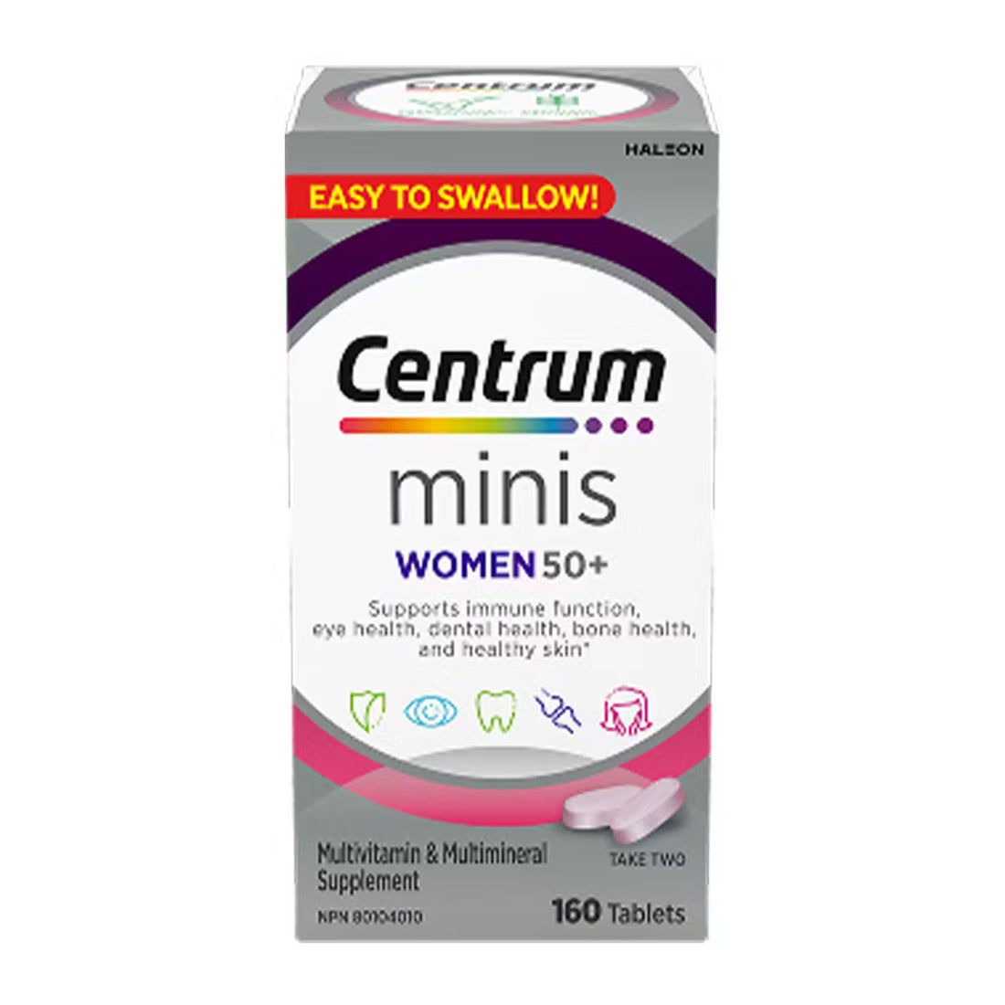 Centrum minis Women 50+ supplement box on a white background - okotoks hc pharmacy
