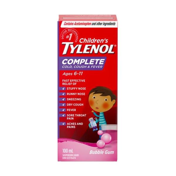Children's Tylenol Complete Cold, Cough, & Fever Bubble gum 100ml - #shop_name
