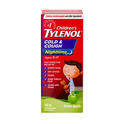 Children’s Tylenol Cold&Cough Nighttime Liquid. GREEN APPLE 100ML - #shop_name