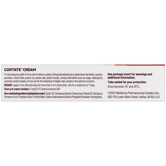 Cortate Cream label with text on a white background - okotoks hc pharmacy