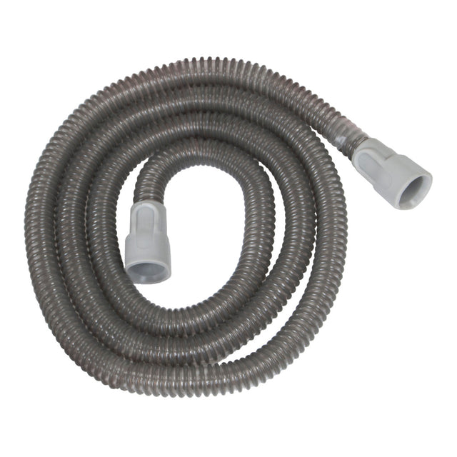 Coiled gray hose with gray connectors on a white background - okotoks hc pharmacy