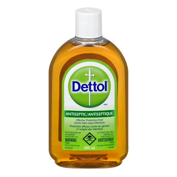 Dettol antiseptic bottle on a white background - Okotoks HC Pharmacy