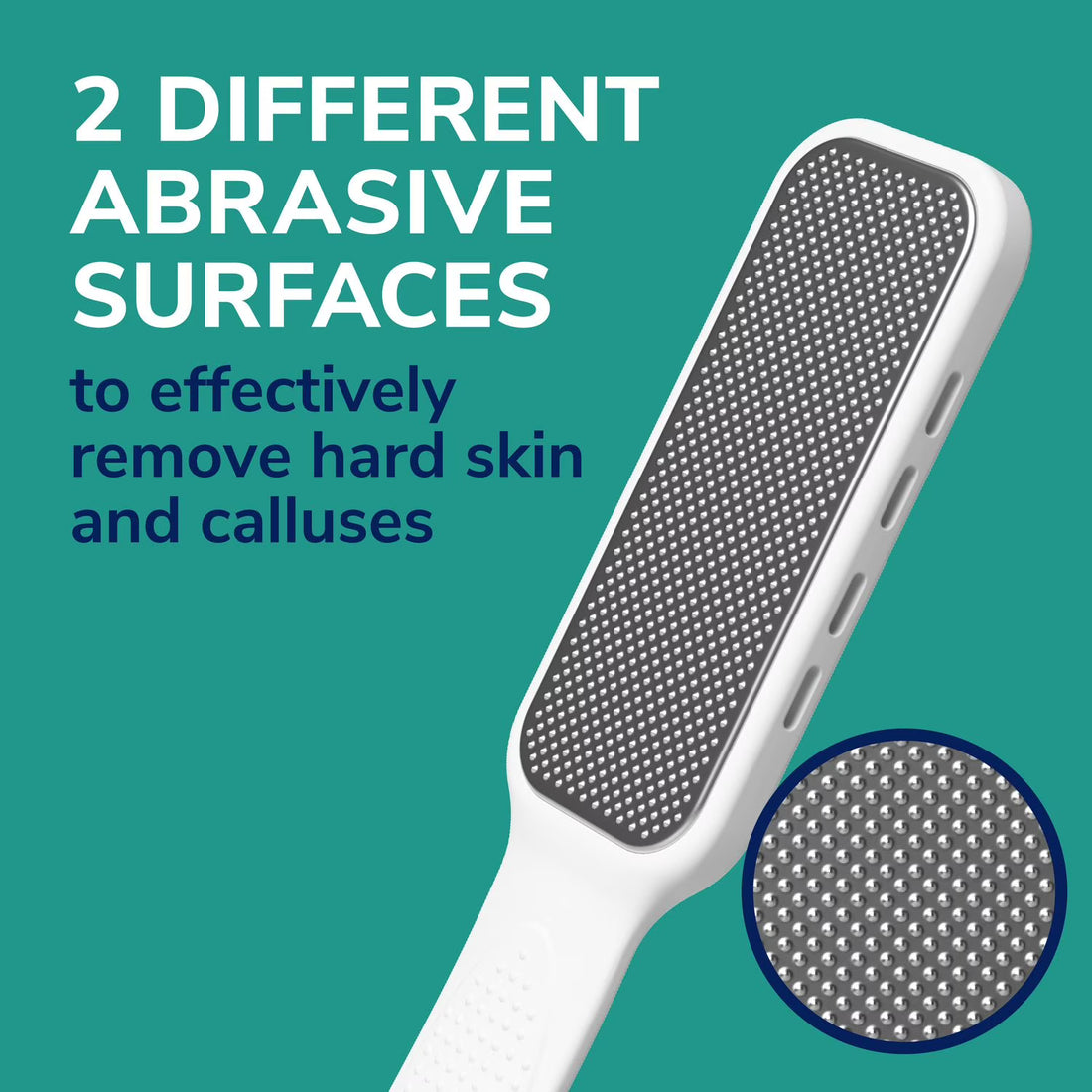 White foot file with two abrasive surfaces on a teal background - okotoks hc pharmacy