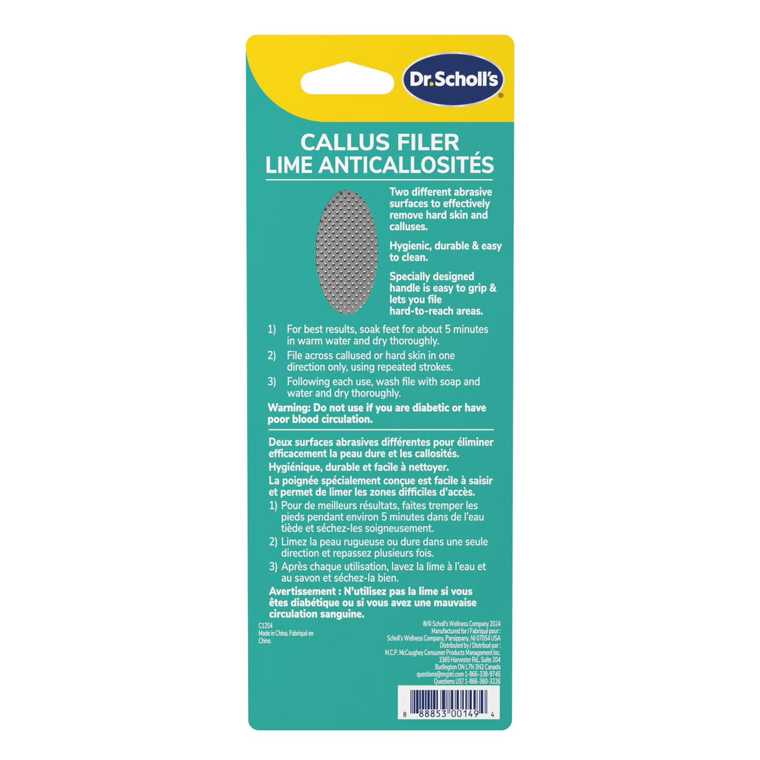 Dr. Scholl's Callus Filer packaging with green and yellow design. - okotoks hc pharmacy