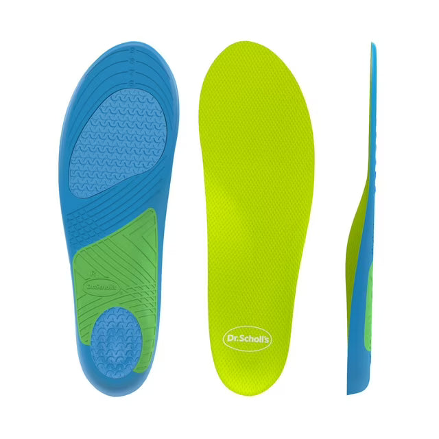 Blue and green shoe insole with 'Dr. Scholl's' branding on a white background - okotoks hc pharmacy