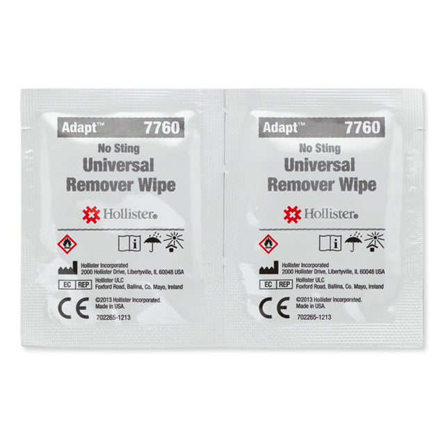 Two packages of Hollister Adapt 7760 Universal Remover Wipes on a white background - okotoks hc pharmacy