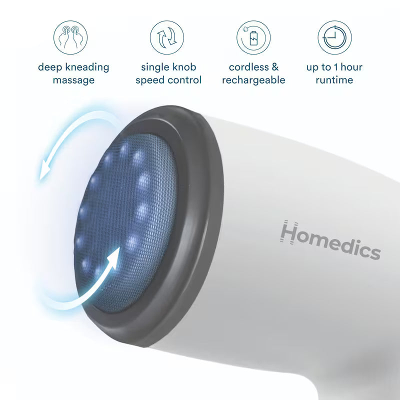 Homedics massage device with features listed on a white background - okotoks hc pharmacy