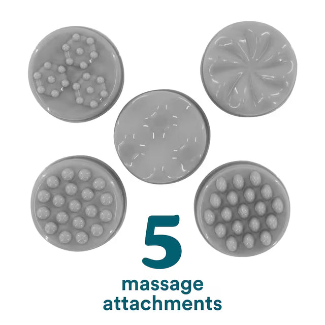 Five gray massage attachments with different patterns on a white background - okotoks hc pharmacy