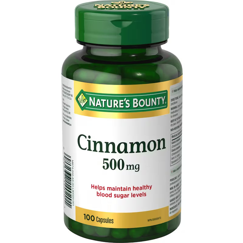 Nature's Bounty cinnamon supplement bottle on a white background - okotoks hc pharmacy