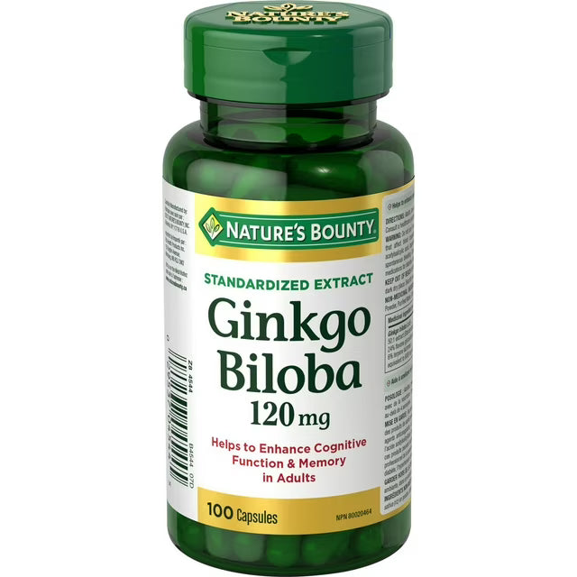 Nature's Bounty Ginkgo Biloba 120 mg supplement bottle on a white background - okotoks hc pharmacy