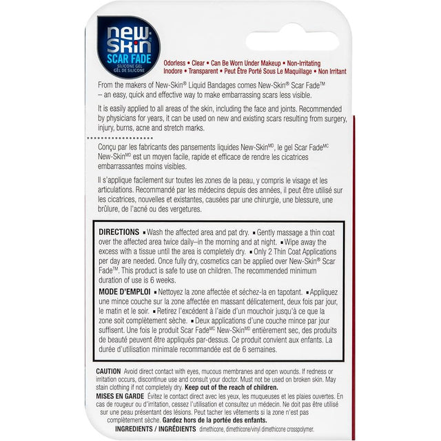 New-Skin Scar Fade product packaging with text and branding. - okotoks hc pharmacy
