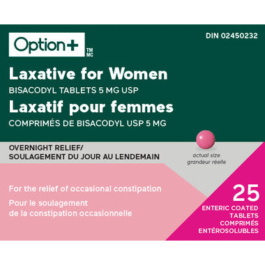 Box of Laxative for Women with pink tablet on green and gray background - okotoks hc pharmacy