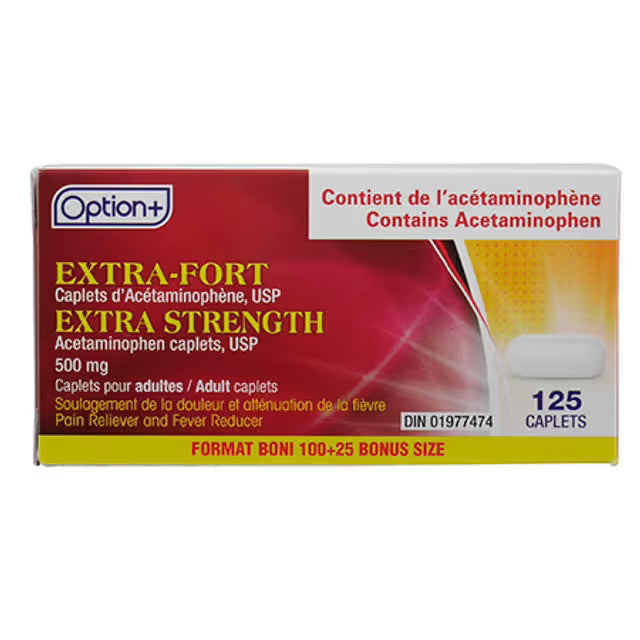 Option+ Extra Strength Acetaminophen 500MG 100+25 - Okotoks HC Pharmacy