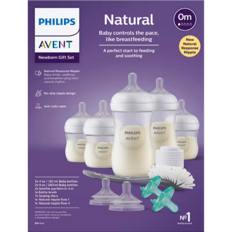 Philips Avent Natural baby bottle set packaging on a purple background - okotoks hc pharmacy