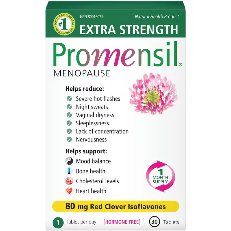 Promensil Extra Strength Menopause supplement box on a white background - okotoks hc pharmacy