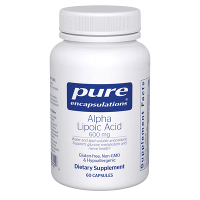 Supplement bottle labeled 'pure encapsulations Alpha Lipoic Acid' on a white background - Okotoks HC Pharmacy