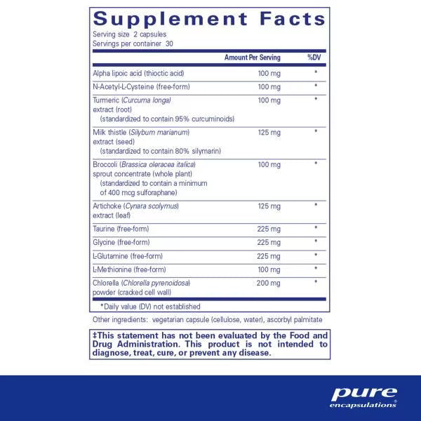 Supplement facts label for pure encapsulations on a white background - Okotoks HC Pharmacy