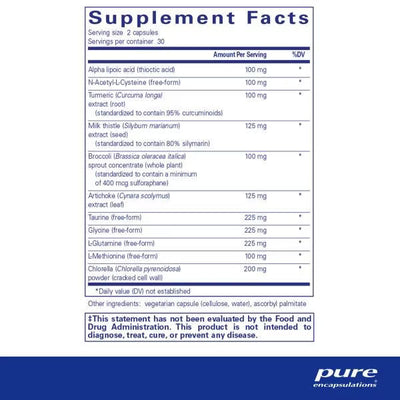 Supplement facts label for pure encapsulations on a white background - Okotoks HC Pharmacy
