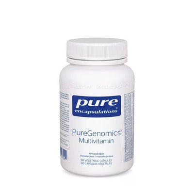 White bottle of Pure Encapsulations PureGenomics Multivitamin on a white background. - okotoks hc pharmacy