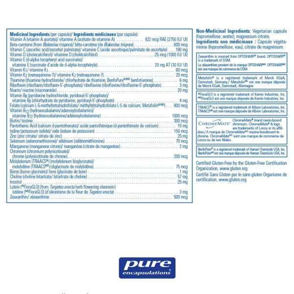 Nutritional supplement label with 'pure encapsulations' branding on a blue background - okotoks hc pharmacy