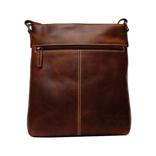 Brown leather crossbody bag on a white background - okotoks hc pharmacy