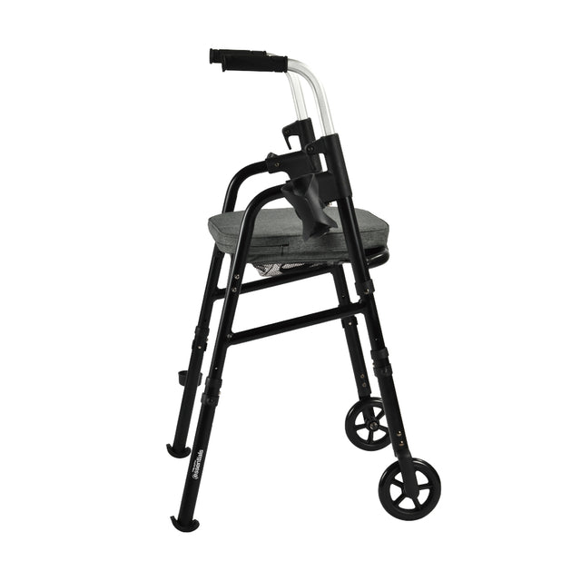 Black walker with a seat on a white background - okotoks hc pharmacy