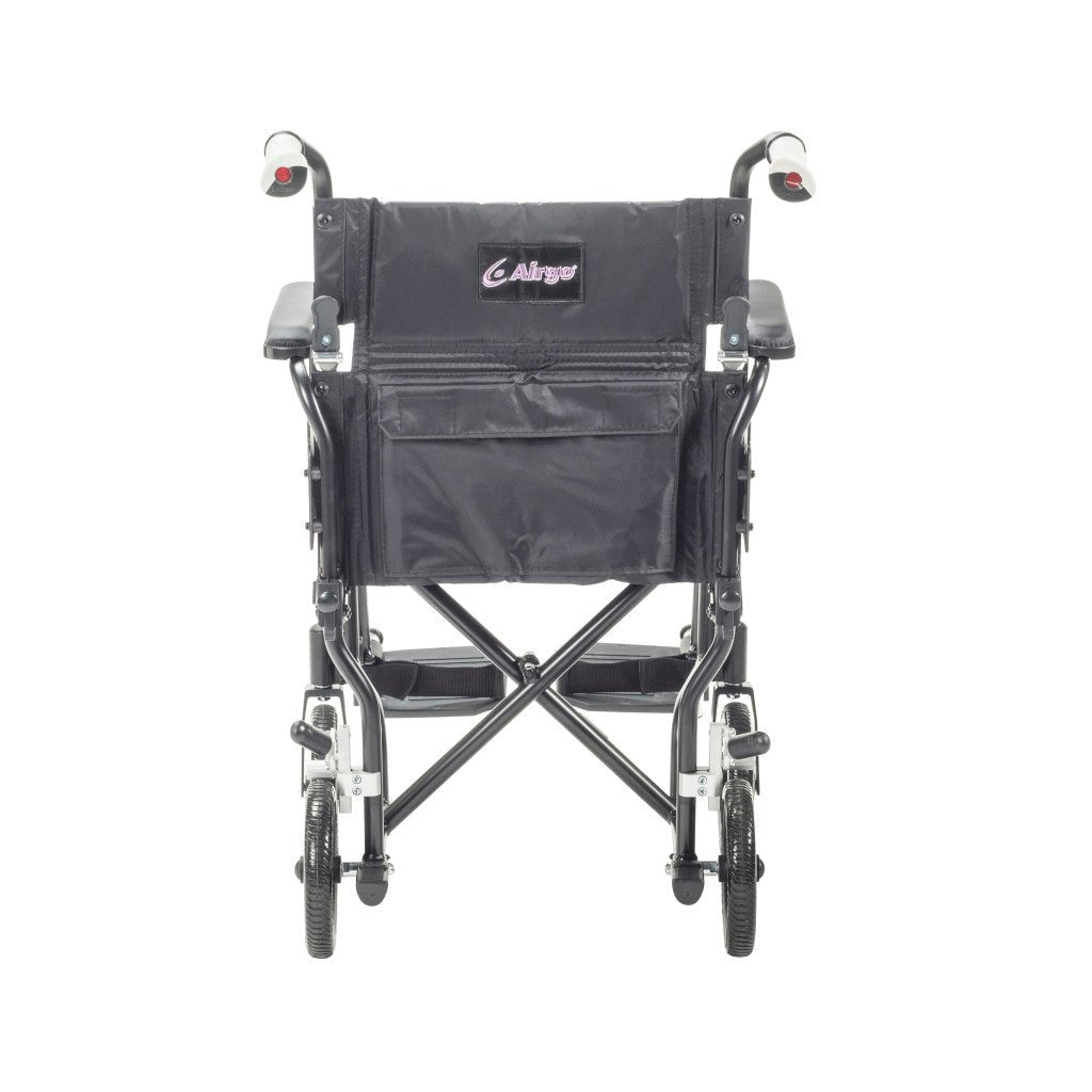 Black wheelchair with a visible brand logo on a white background - okotoks hc pharmacy