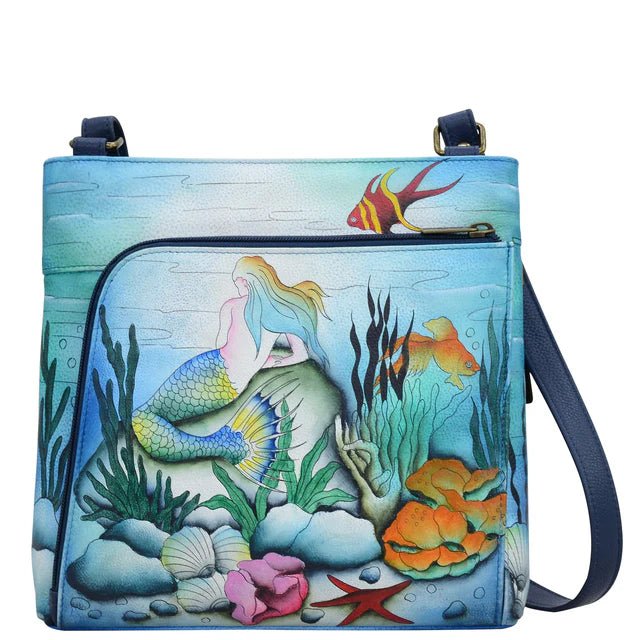 Hand-painted bag with mermaid and underwater scene design on a white background - okotoks hc pharmacy