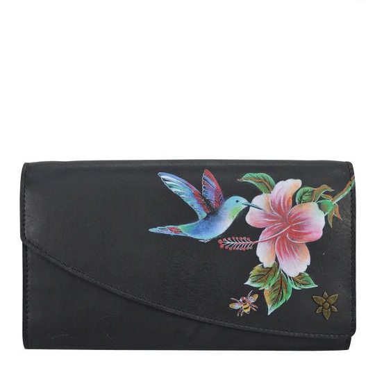 Anuschka printed leather flap wallet hummingbird black - Okotoks HC Pharmacy