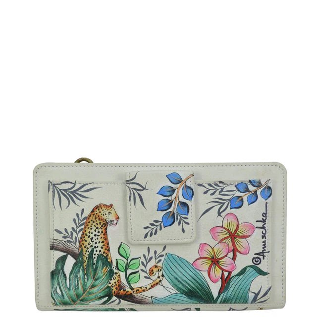Wallet with leopard and floral design on a white background - okotoks hc pharmacy