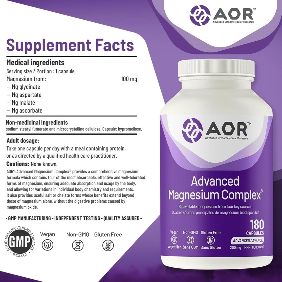 AOR Advanced Magnesium Complex 180 Capsules - okotoks hc pharmacy