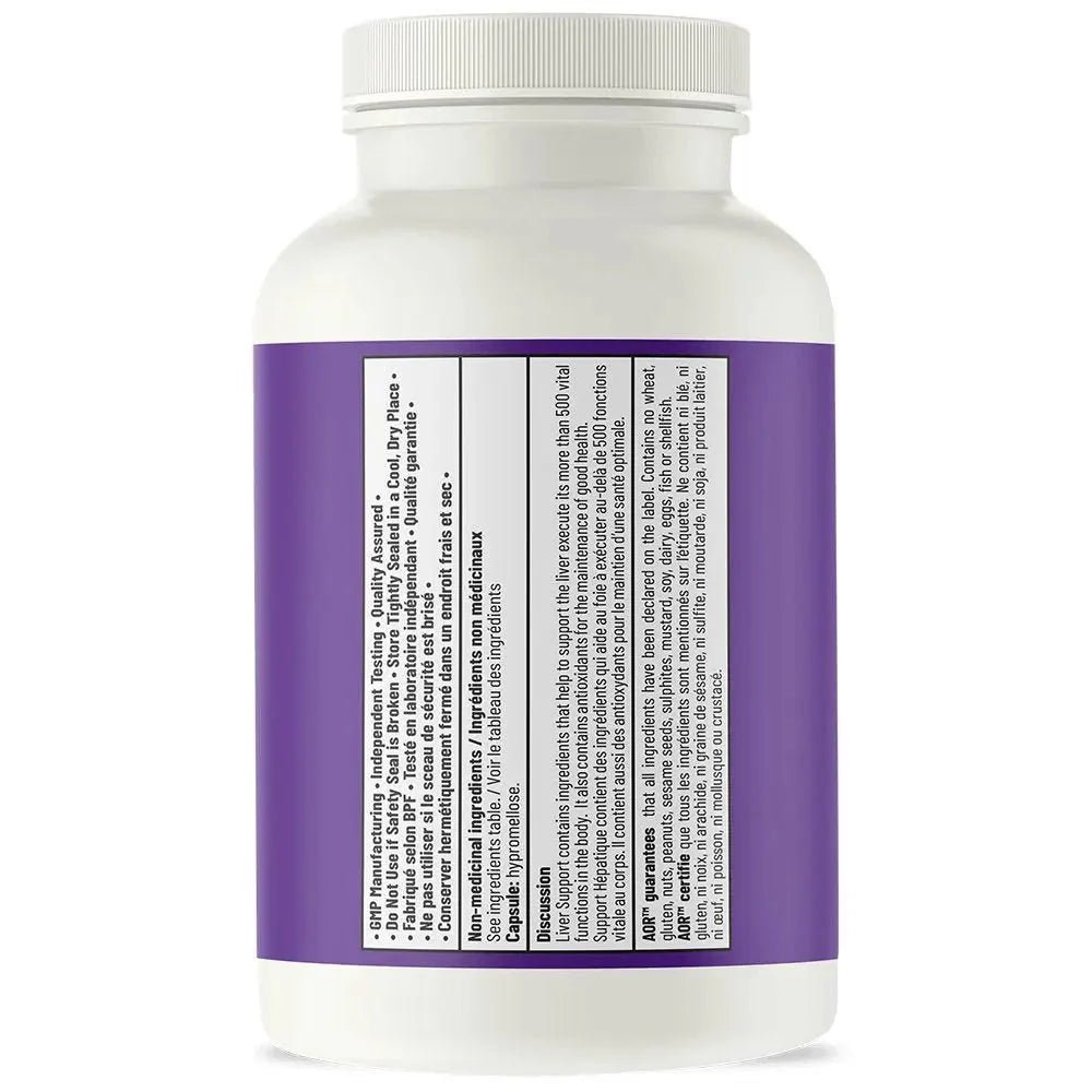 White supplement bottle with a purple label on a white background- okotoks hc pharmacy