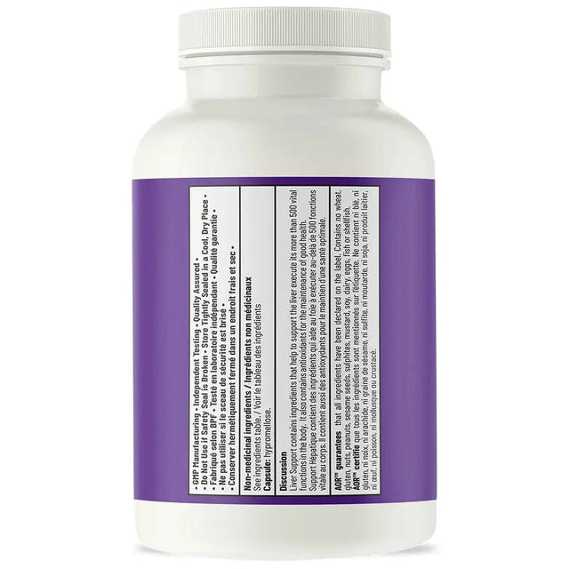 White supplement bottle with a purple label on a white background- okotoks hc pharmacy