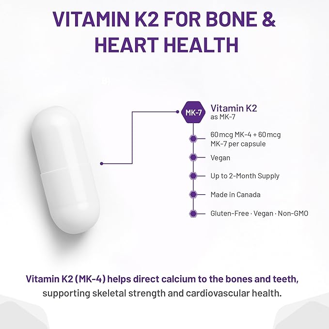 Vitamin K2 capsule with health benefits on a white background - okotoks hc pharmacy