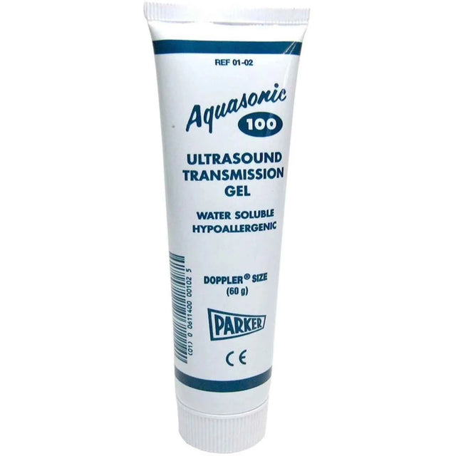 Tube of Aquasonic 100 Ultrasound Transmission Gel on a white background - okotoks hc pharmacy