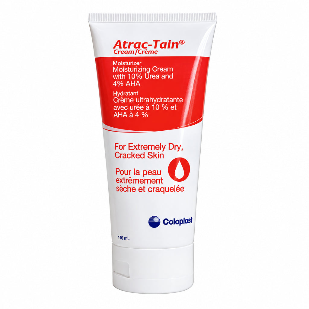 Atrac-Tain moisturizing cream tube with Coloplast branding on a white background - Okotoks HC Pharmacy