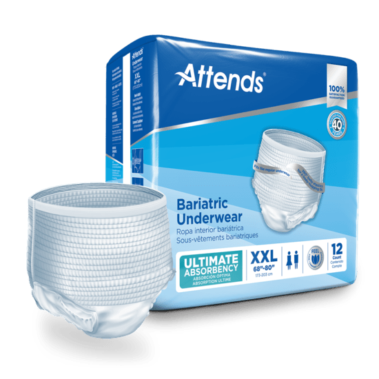 Attends bariatric underwear packaging with a sample product on a white background - okotoks hc pharmacy