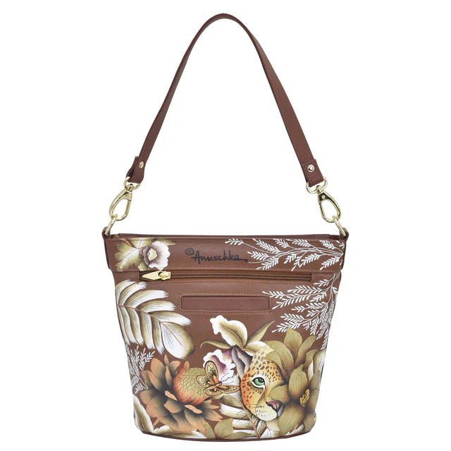 Anuschka leather tall bucket hobo bag leopard - Okotoks HC Pharmacy