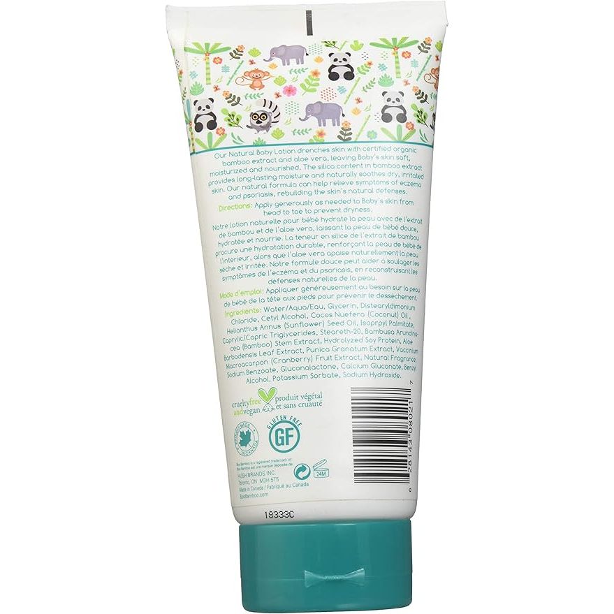 Tube of baby lotion with green label and animal illustrations on a white background - okotoks hc pharmacy