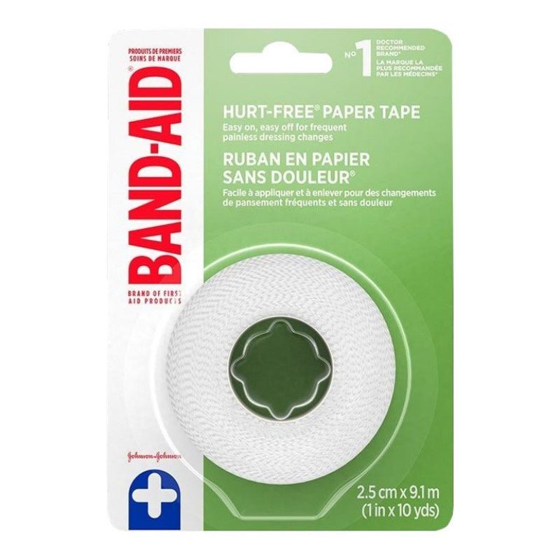 Band-Aid Hurt-Free Paper Tape packaging on a white background - okotoks hc pharmacy