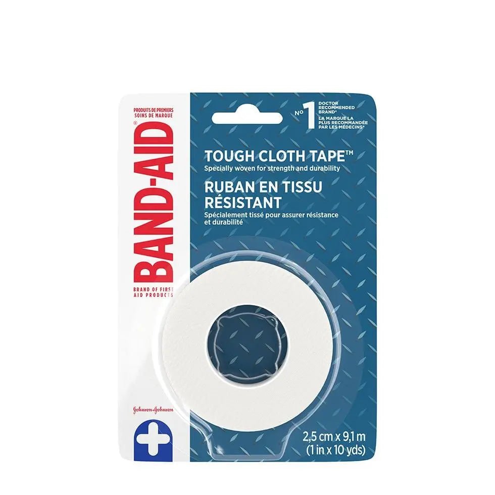Band-Aid Tough Cloth Tape packaging on a white background - okotoks hc pharmacy