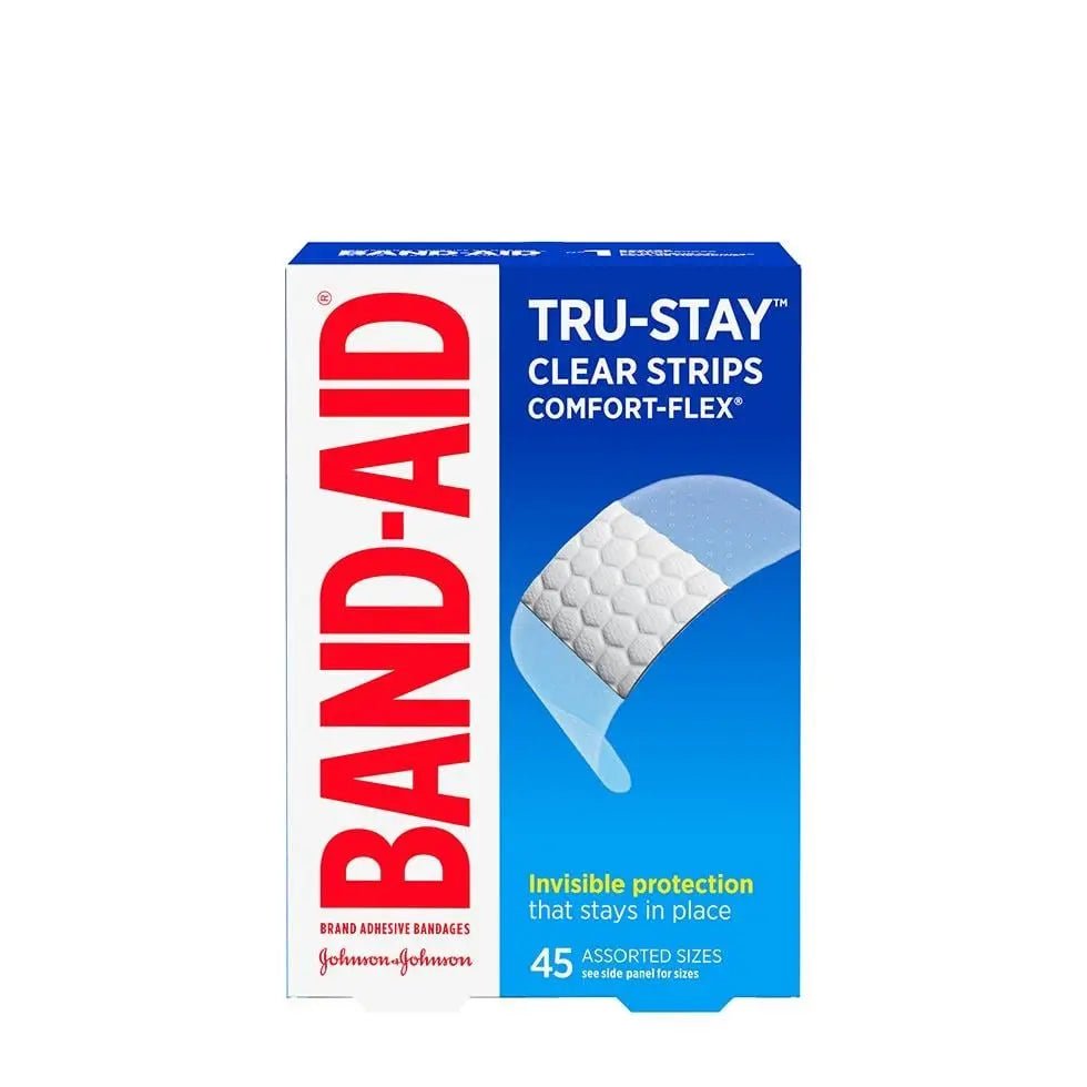 Band-Aid Tru-Stay clear strips packaging on a white background - okotoks hc pharmacy