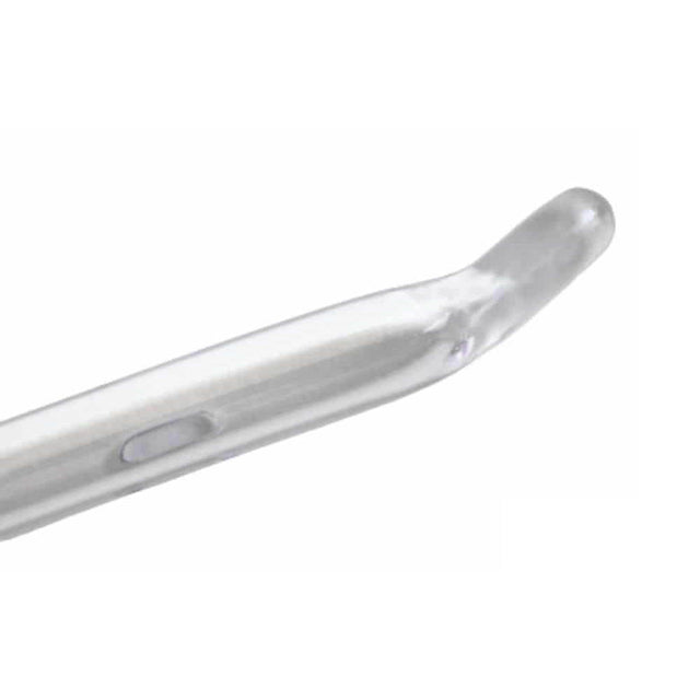 A close-up of a transparent glass mouthpiece or glass pipe section with a curved tip, shown against a plain white background. - okotoks hc pharmacy