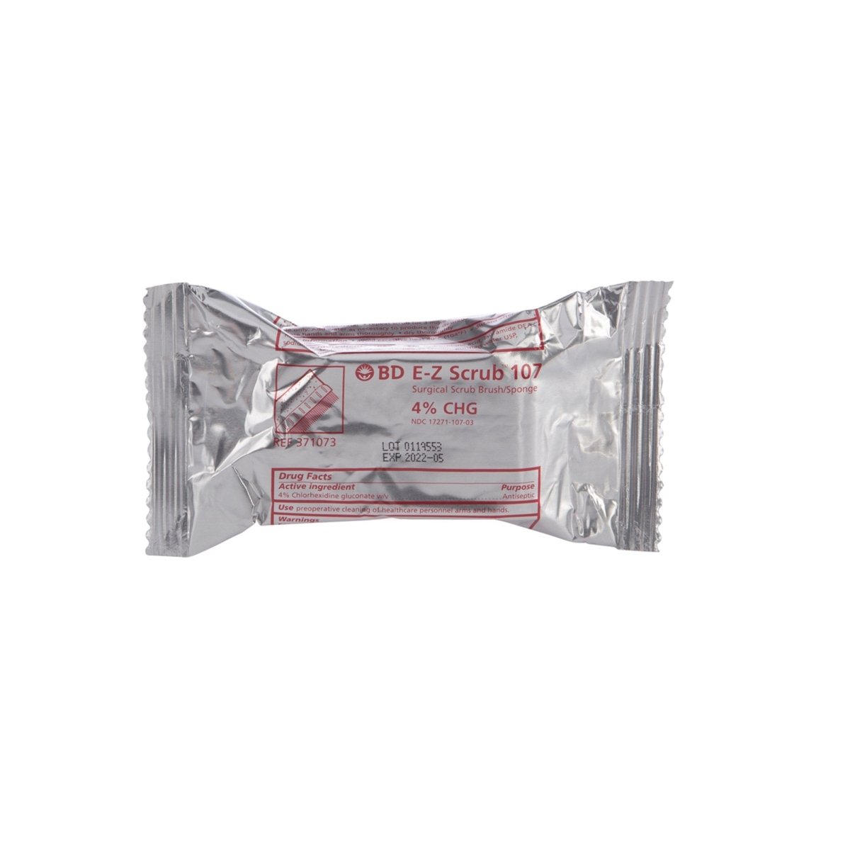 BD E-Z Scrub 107 package on a white background - okotoks hc pharmacy