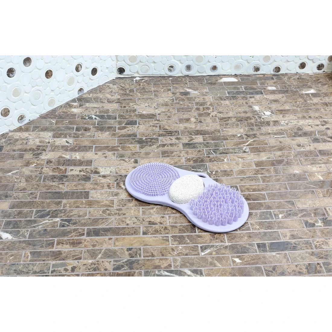 Purple foot scrub on a tiled floor - okotoks hc pharmacy